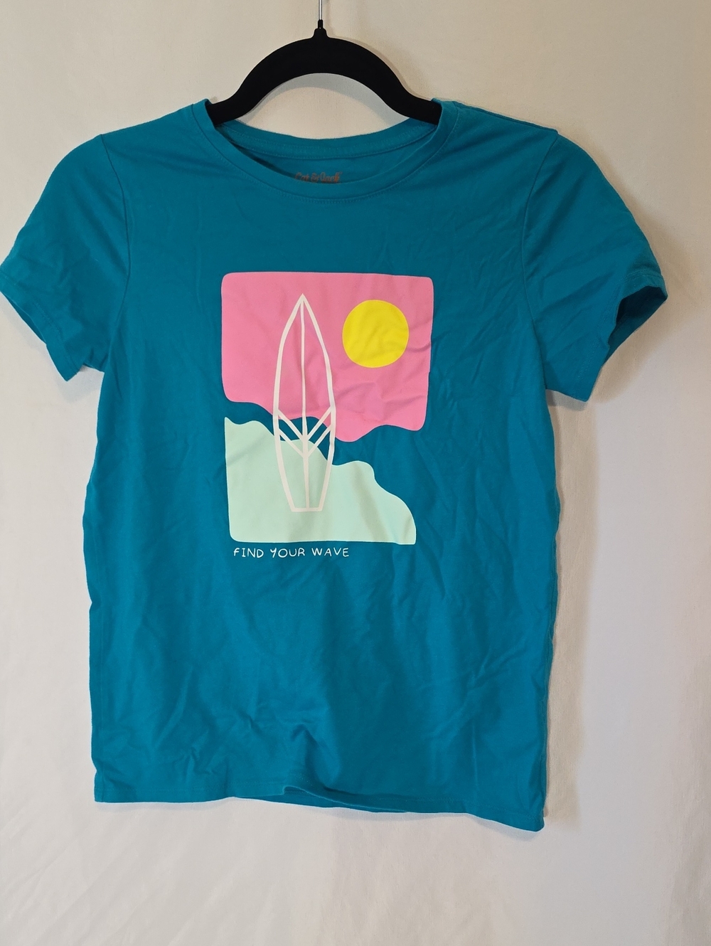 Cat & Jack Teal Graphic Surf Tee with Pink, Yellow & Mint Design
